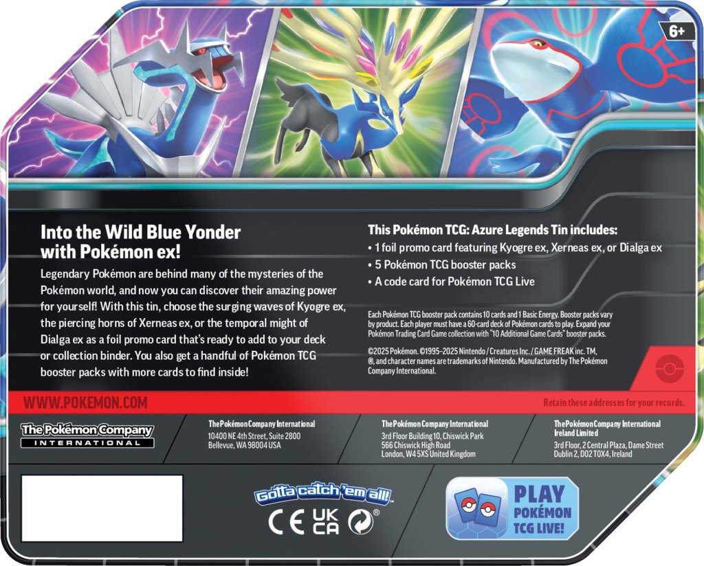 POKÉMON TCG Azure Legends Tin (Set of 3)