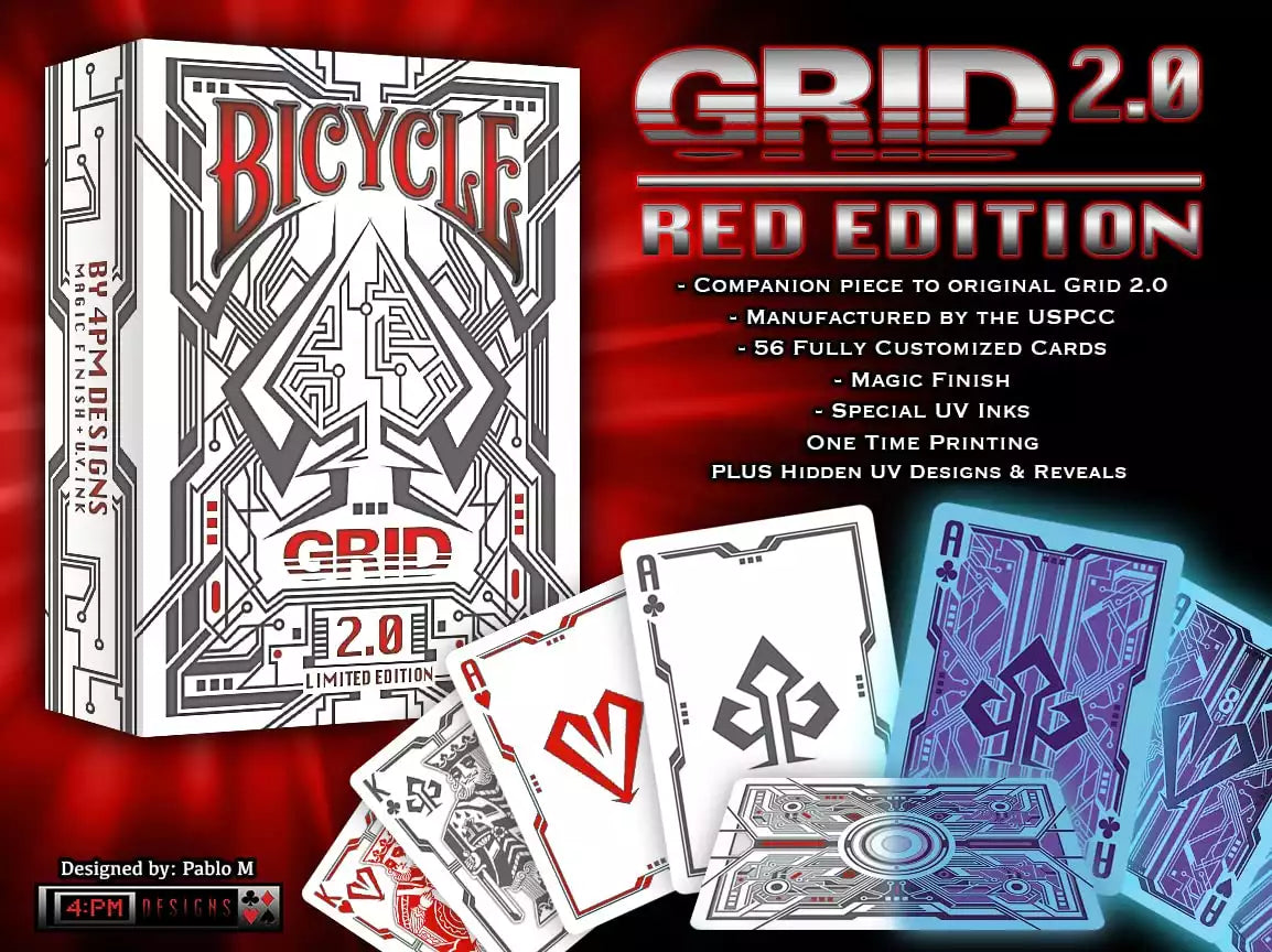 Bicycle Grid 2.0 Red Playing Cards Glows Under Ultraviolet Light - Eclipse Games Puzzles Novelties