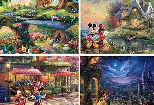 Ceaco Thomas Kinkade Disney Dreams Collection 4-in-1 Puzzles 500pc Alice in Wonderland, Mickey & Minnie Mouse and Beauty and the Beast - Eclipse Games Puzzles Novelties
