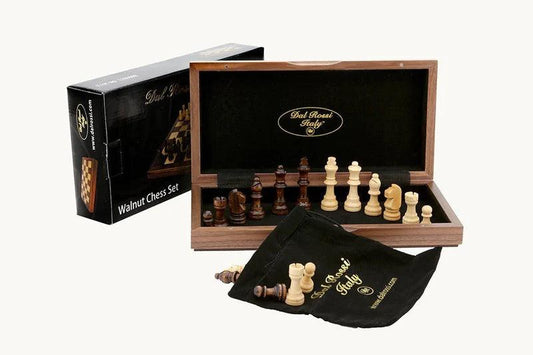 Dal Rossi Chess Set Folding Walnut Inlaid 12" 30cm - Eclipse Games Puzzles Novelties