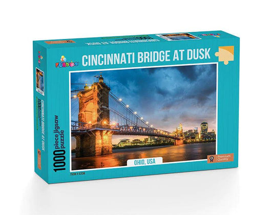 Funbox Cincinnati Bridge At Dusk 1000 Pieces Jigsaw Puzzle - Eclipse Games Puzzles Novelties