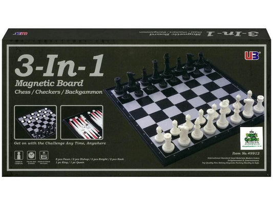 Magnetic 3 in 1 Chess Checkers Backgammon 36cm 14inch Set - Eclipse Games Puzzles Novelties