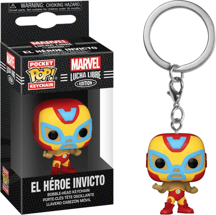 Marvel Lucha Libre Edition - El Heroe Invicto Iron Man Pocket Pop! Vinyl Keychain - Eclipse Games Puzzles Novelties