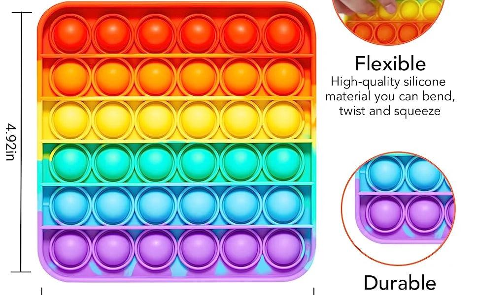Push Pop Bubble Fidget Sensory Toy for Autism Stress Anxiety Kids and Adults Rainbow Square - Eclipse Games Puzzles Novelties