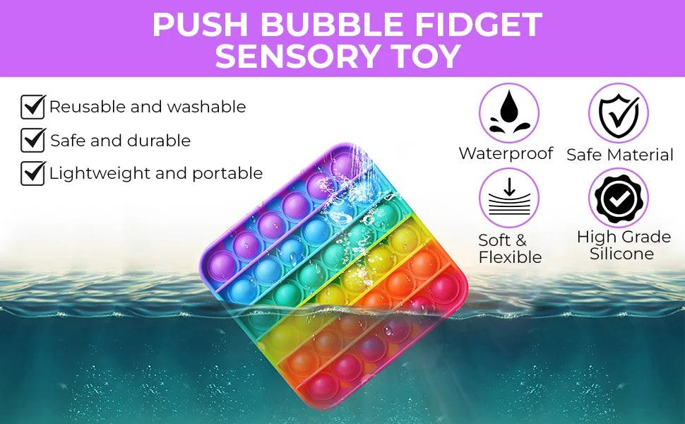 Push Pop Bubble Fidget Sensory Toy for Autism Stress Anxiety Kids and Adults Rainbow Square - Eclipse Games Puzzles Novelties