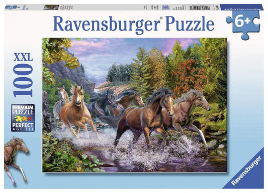 Ravensburger Rushing River Horses 100 Pieces Jigsaw Puzzle - Eclipse Games Puzzles Novelties