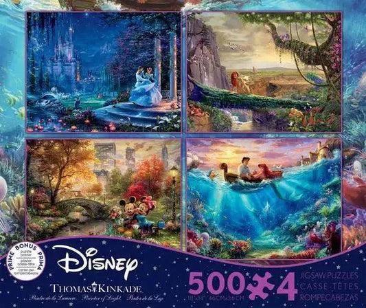 Thomas Kinkade The Disney Collection 4 in 1 Multipack-The Lion King, Mickey and Minnie Mouse, Cinderella and the Little Mermaid - Eclipse Games Puzzles Novelties