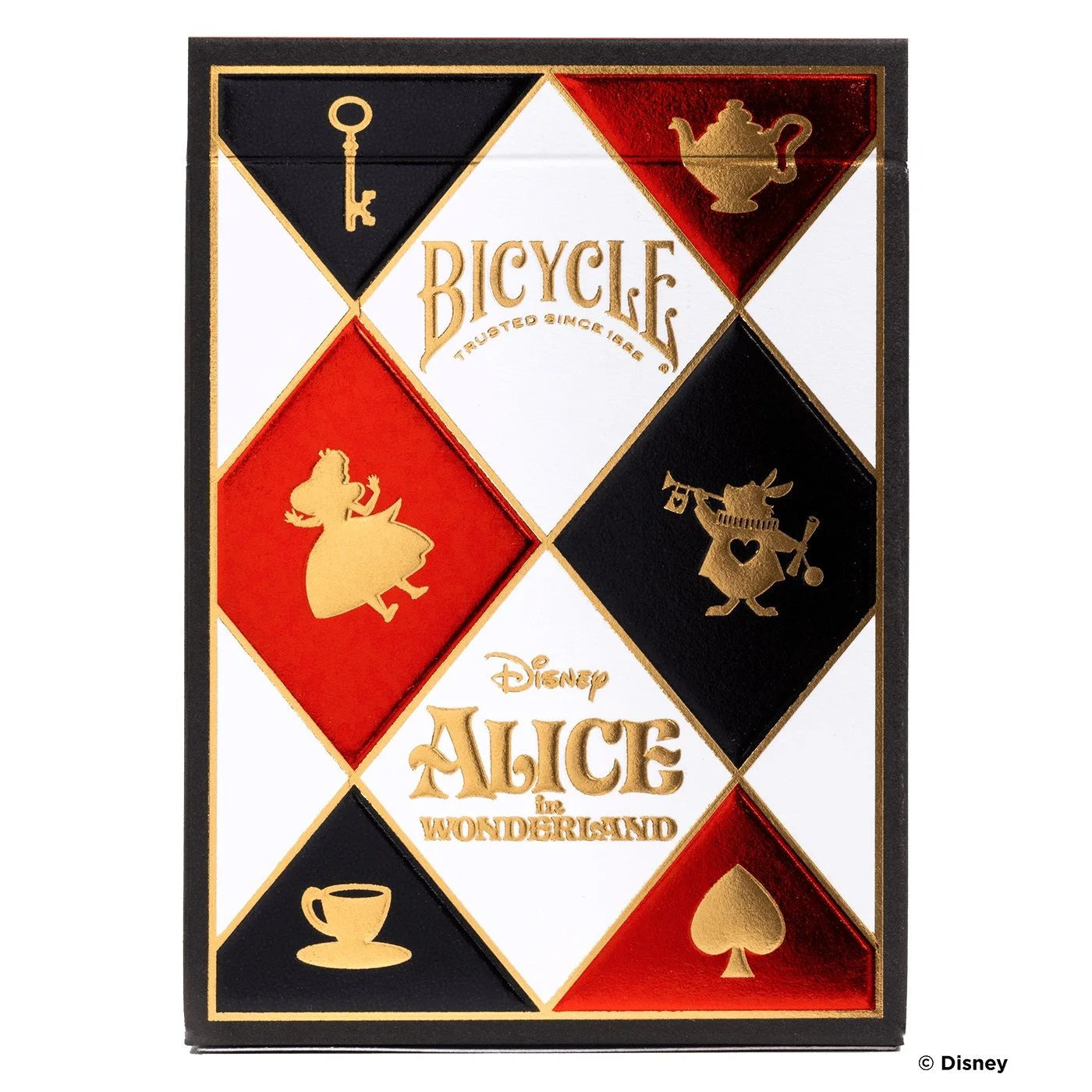 Bicycle Alice in Wonderland playing cards packaging with diamond pattern - Eclipse Games Puzzles Novelties