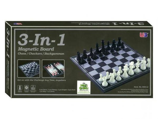 Magnetic 3 in 1 Chess Checker­s Backgammon 30cm 12inch Set - Eclipse Games Puzzles Novelties