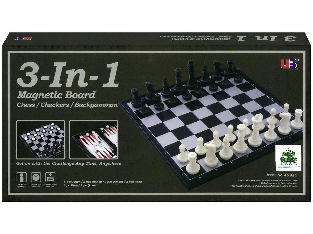 Magnetic 3 in 1 Chess Checker­s Backgammon 36cm 14inch Set - Eclipse Games Puzzles Novelties