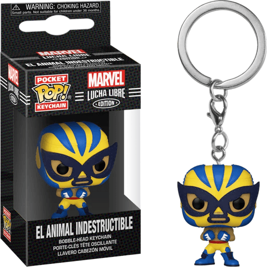 Marvel: Lucha Libre Edition - El Animal Indestructible Wolverine Pop! Vinyl Figure Pocket Pop! Vinyl Keychain - Eclipse Games Puzzles Novelties