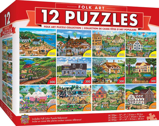 Masterpieces Folk Art 12 Pack Puzzles - Eclipse Games Puzzles Novelties