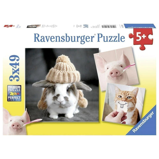 Ravensburger Funny Animal Portraits 3x49 Pieces Jigsaw Puzzle - Eclipse Games Puzzles Novelties