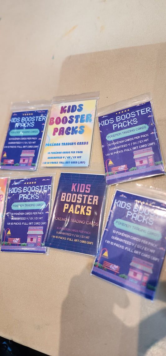 Kids Pokémon Mystery Booster Pack – 10 Cards + Guaranteed V/GX/EX Hit